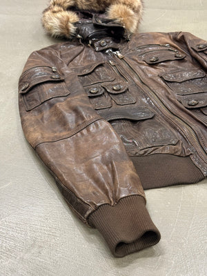 A/W2003 Dolce & Gabbana coyote fur multi-pockets cargo leather jacket