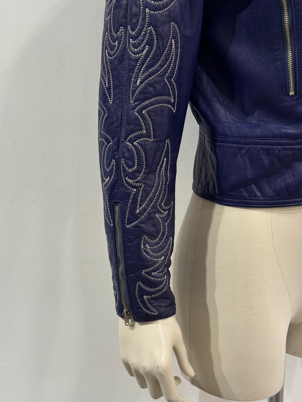 1980s Claude Montana embroidered sleeve leather jacket