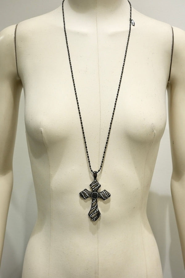 2000s Roberto Cavalli big studded cross necklace