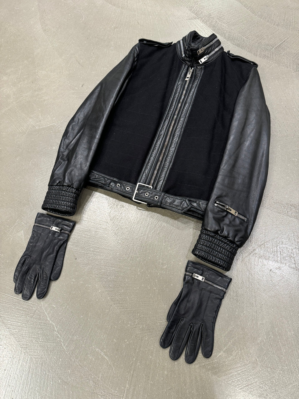 A/W2004 Dior Homme by Hedi Slimane VOTC biker leather jacket with gloves