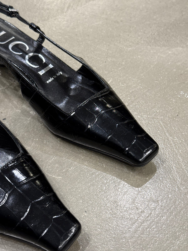 2000s Gucci embossed croc slingback heels