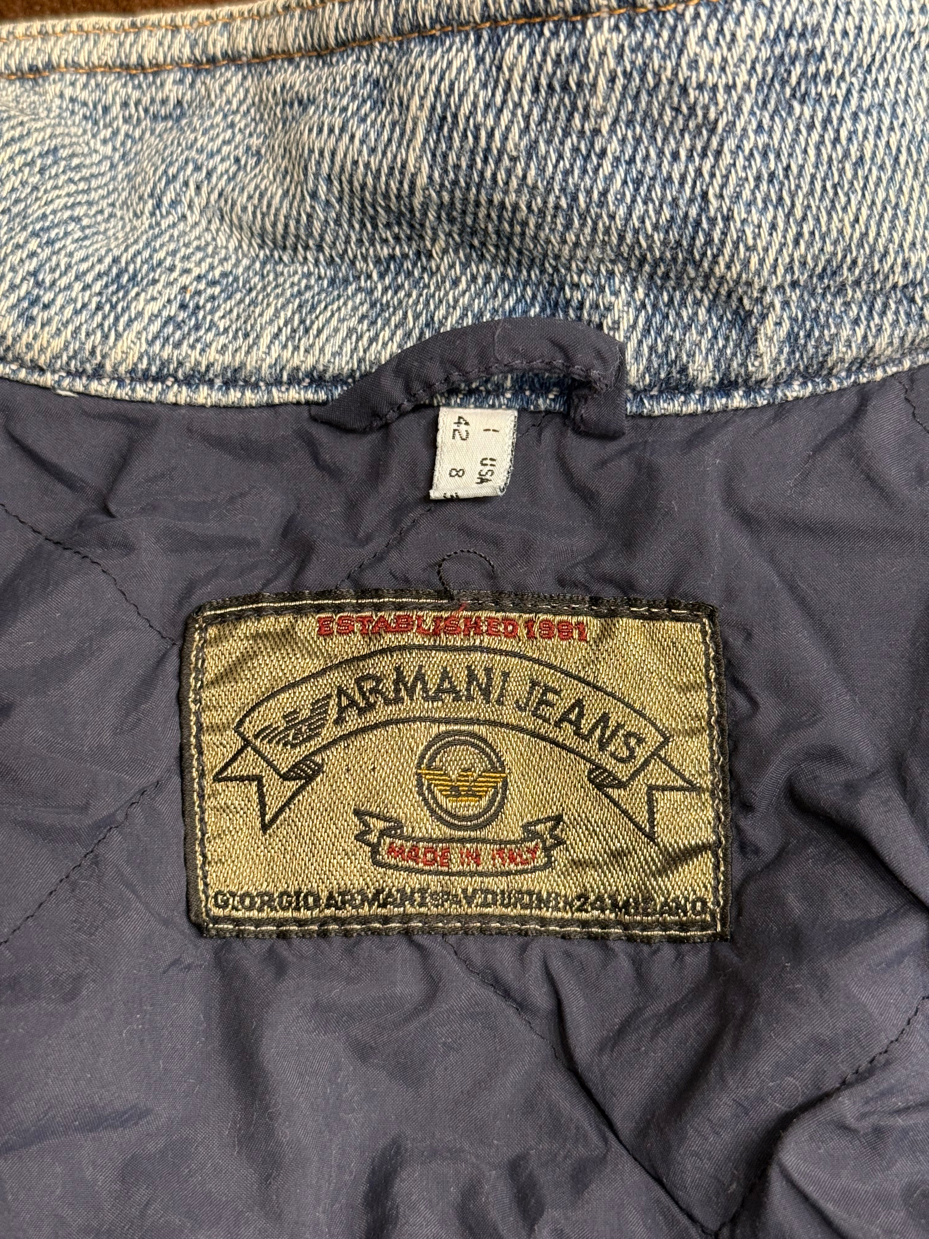 1980s Armani heavy boxy denim padded jacket