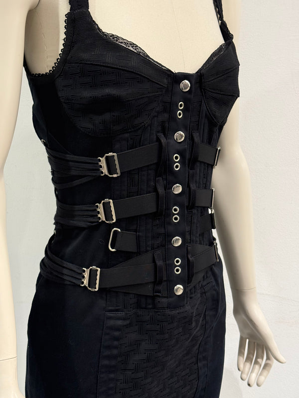 2003 Dolce & Gabbana eyelet corset bodycon bondage dress