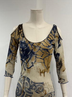2000s Roberto Cavalli geometric open shoulders dress