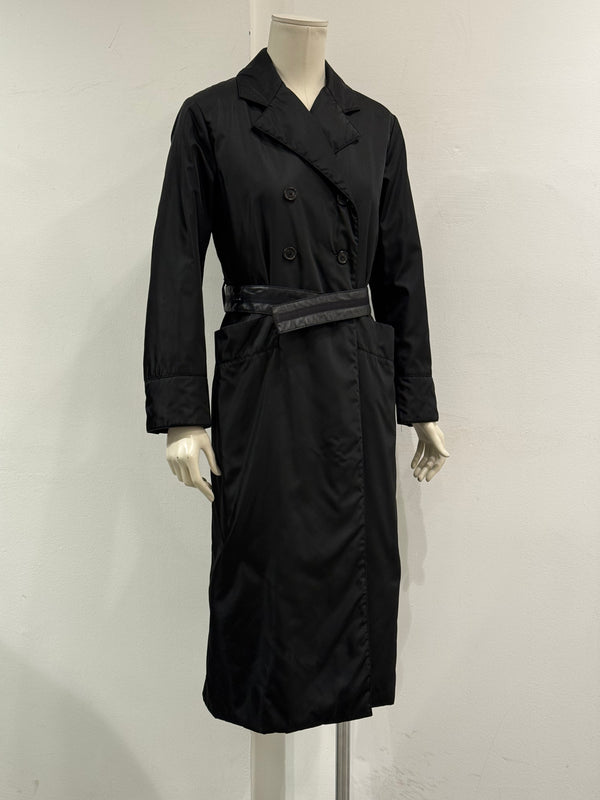 2000s Prada black double-breasted nylon coat with leather details