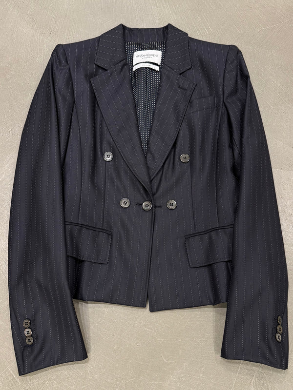 2004 Yves Saint Laurent pinstripe double breasted cropped blazer
