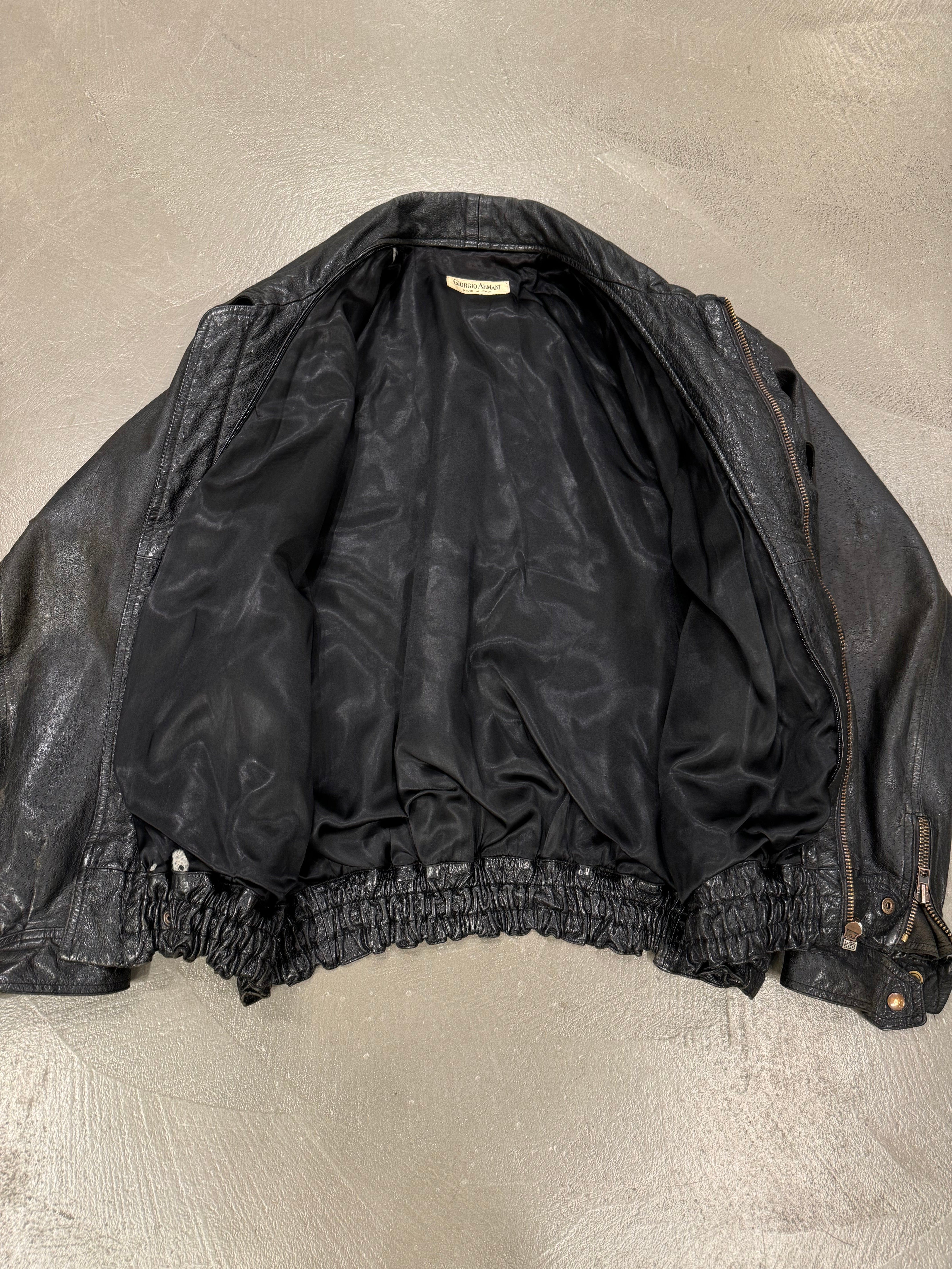 Giorgio Armani 黒レザーボンバージャケット A/W1982 Giorgio Armani leather cargo bomber jacket