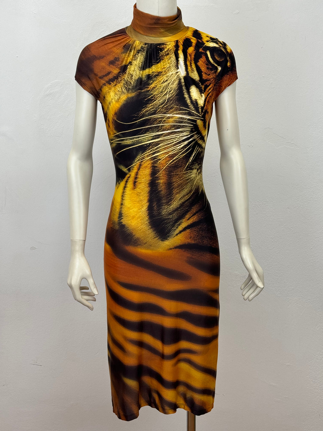 A/W2000 Roberto Cavalli tiger print cut-out dress