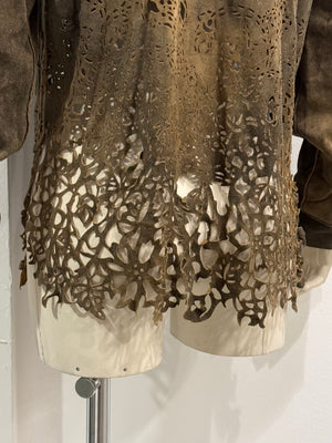 2000s Roberto Cavalli laser-cut distressed leather shirt