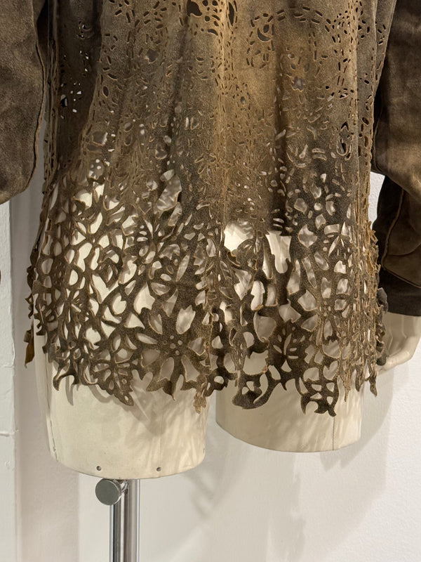 2000s Roberto Cavalli laser-cut distressed leather shirt