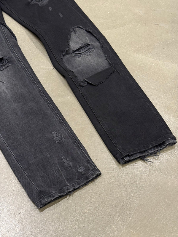A/W2019 Raf Simons distressed black double layer pants