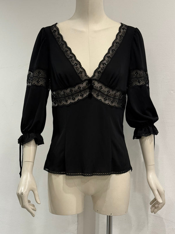 2000s Dolce & Gabbana lace trim silk blouse