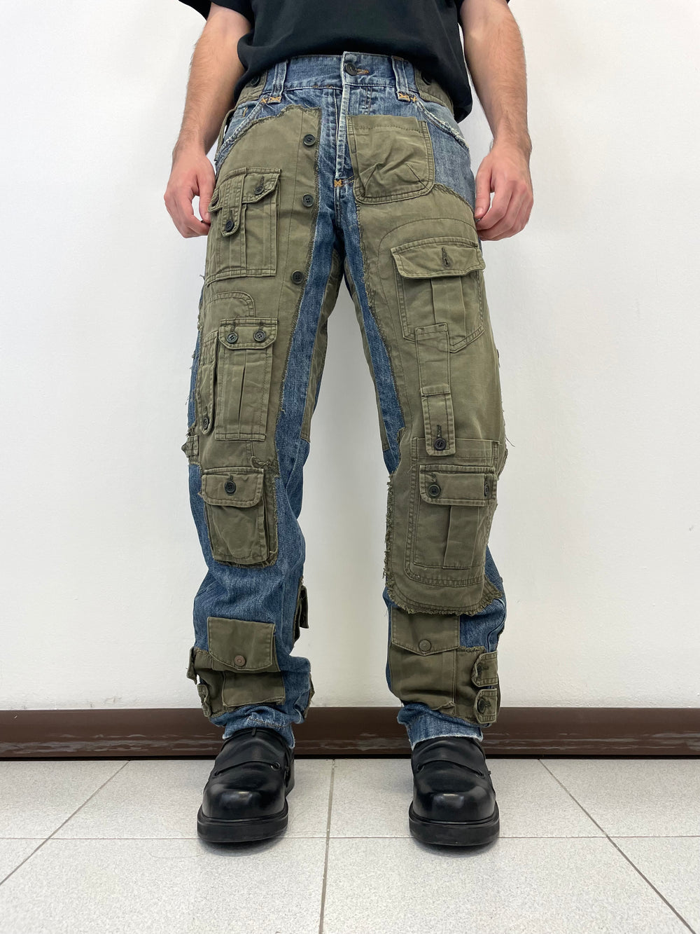AW2005 Dolce & Gabbana hybrid patchwork cargo jeans