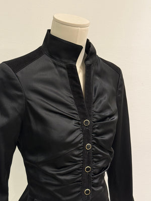 2000s Roberto Cavalli structured ruched velvet-trim jacket