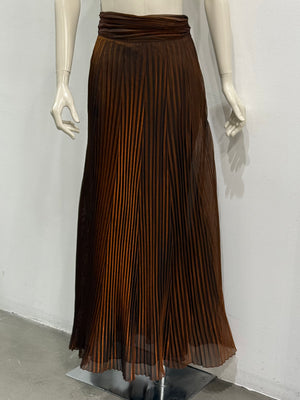 1980s Claude Montana pleated lurex iridescent long skirt