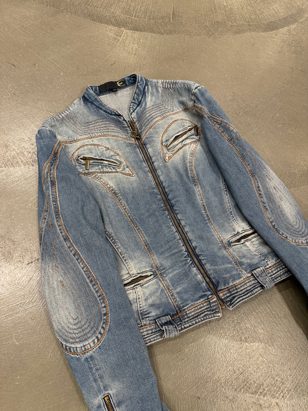2000s Cavalli biker moto denim jacket