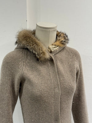 2000s Prada wool fur-trim hooded cardigan
