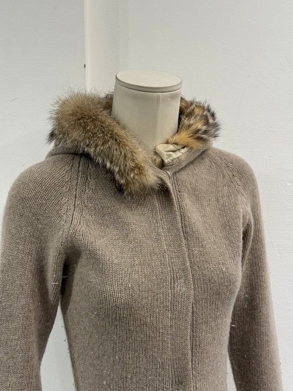 2000s Prada wool fur-trim hooded cardigan