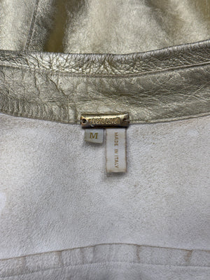 2000s Roberto Cavalli metallic gold leather shirt