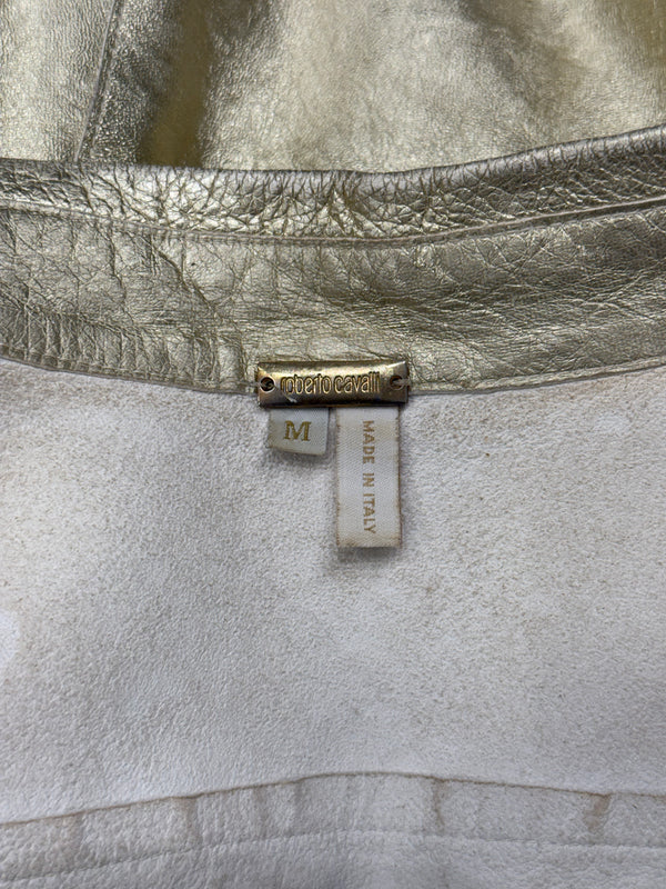 2000s Roberto Cavalli metallic gold leather shirt