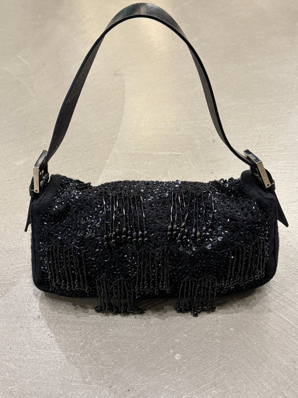 A/W2000 Fendi wool embossed hand-beaded baguette bag