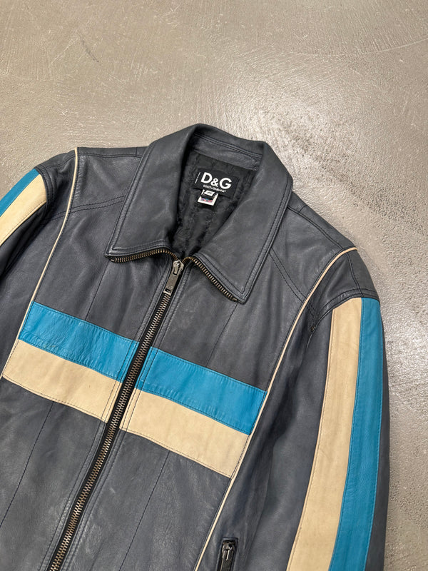 S/S2001 Dolce & Gabbana Striped Calfskin Leather Racing Jacket