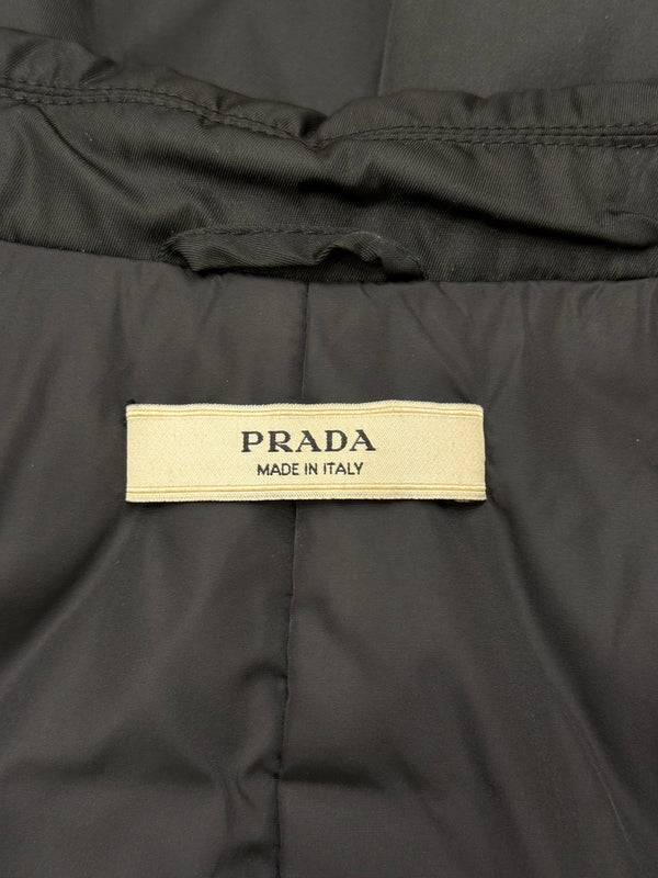 2000s Prada black double-breasted nylon coat with leather details