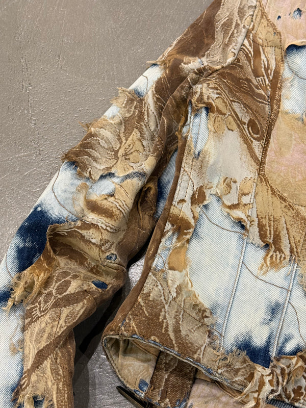 A/W2001 Roberto Cavalli “phoenix” double layer destroyed runway denim jacket