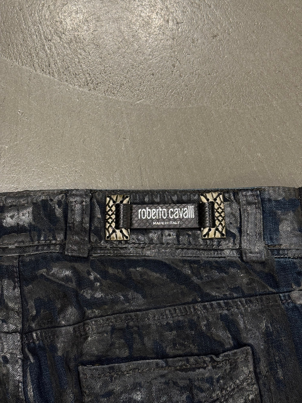2000s Roberto Cavalli waxed crocodile cropped jeans