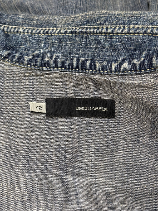 2000s Dsquared2 western denim leather panel shirt