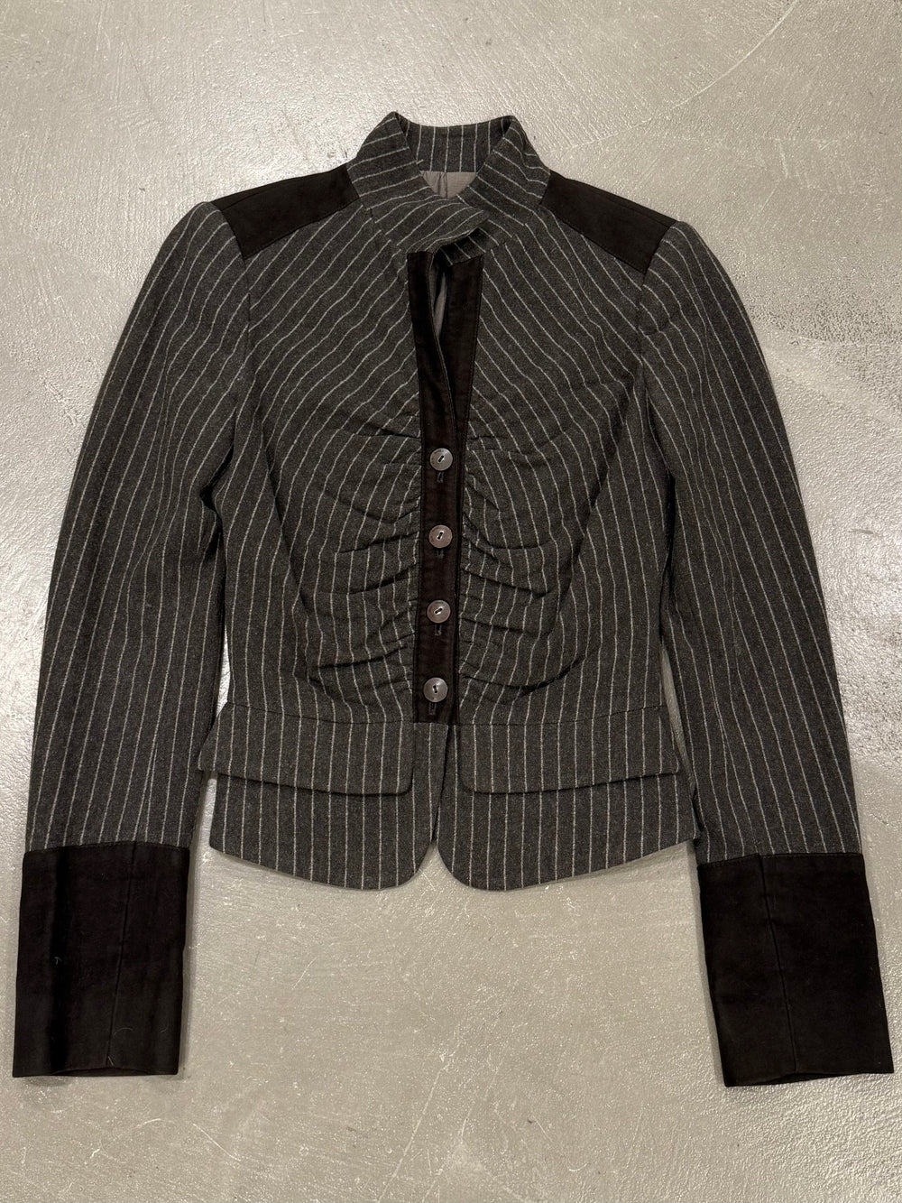 2000s Roberto Cavalli structured ruched velvet trim stiped jacket