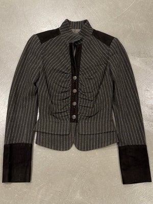 2000s Roberto Cavalli structured ruched velvet trim stiped jacket