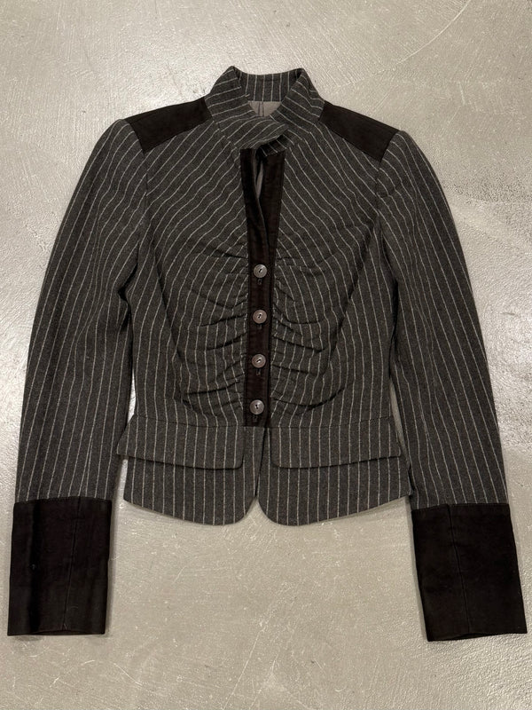 2000s Roberto Cavalli structured ruched velvet trim stiped jacket