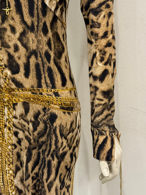 F/W2003 Roberto Cavalli leopard print dress with chains