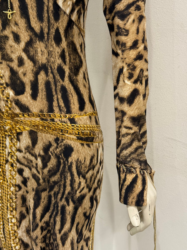 F/W2003 Roberto Cavalli leopard print dress with chains