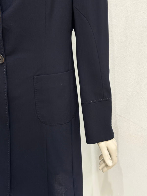 2010s Brunello Cucinelli navy tailored long blazer coat