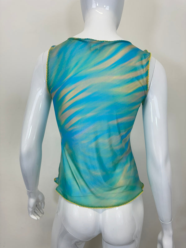 F/W 2000 Roberto Cavalli tiger sheer mesh tank top