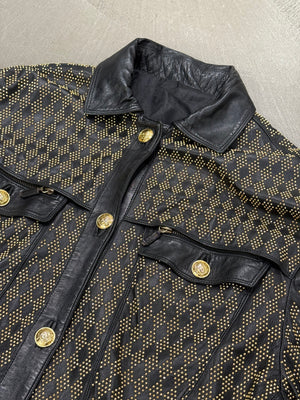 S/S1992 Gianni Versace studded leather jacket with heavy gold metal studs