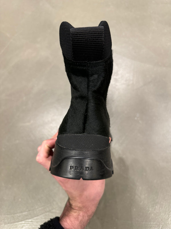 AW1999 Prada black pony hair leather boots