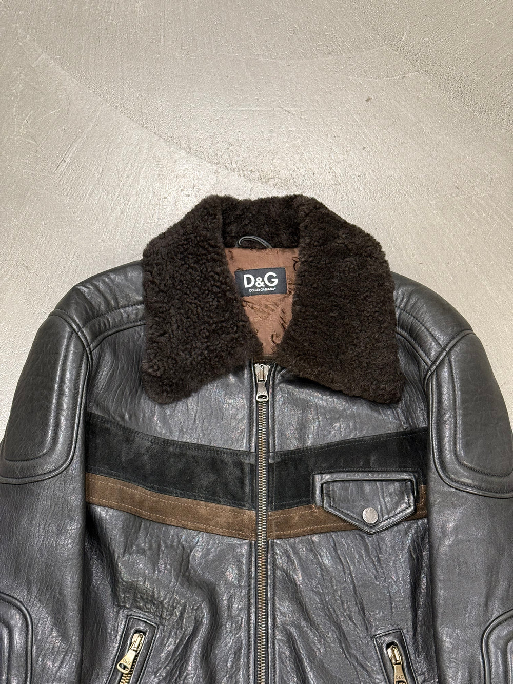 A/W2005 Dolce & Gabbana shearling collar leather biker jacket