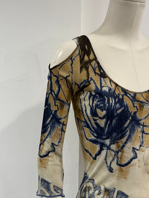2000s Roberto Cavalli geometric open shoulders dress