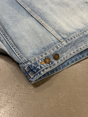 2020 Saint Laurent light wash distressed denim trucker jacket