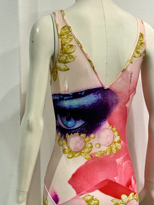 S/S 2001 Roberto Cavalli Elizabeth Taylor eye silk mini dress