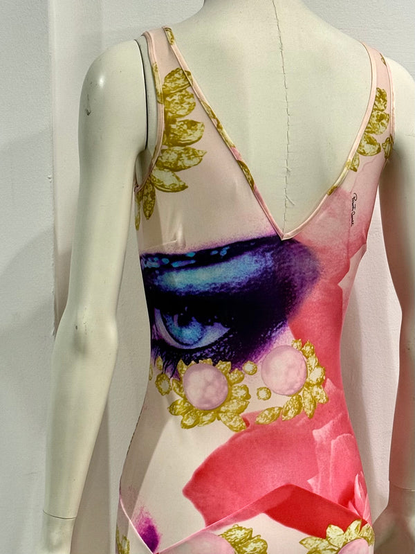 S/S 2001 Roberto Cavalli Elizabeth Taylor eye silk mini dress