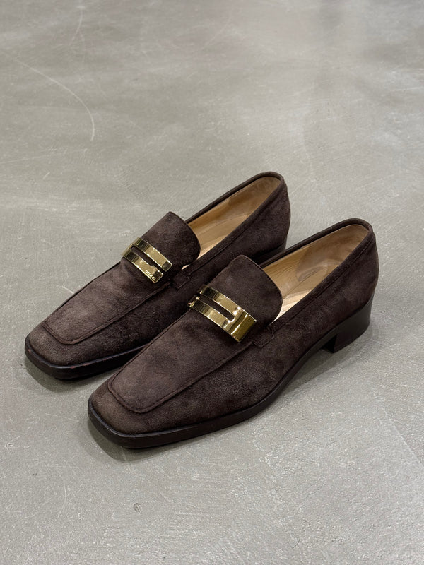 1996 Gucci by Tom Ford  logo suede loafers