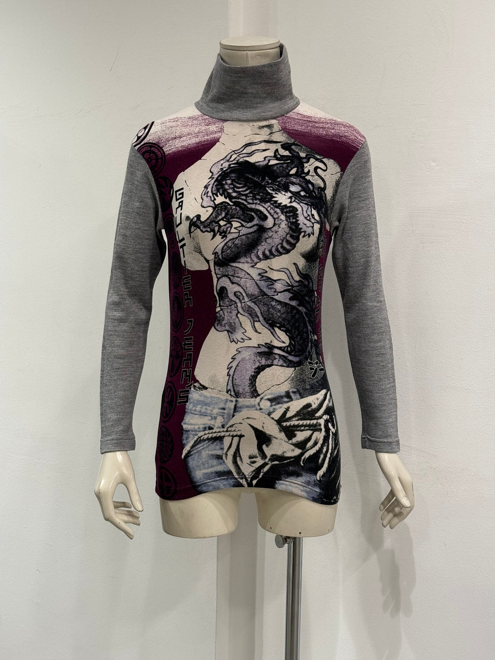 2000s Jean Paul Gaultier dragon print turtleneck top