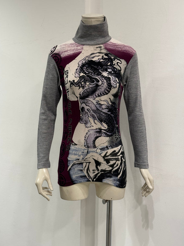 2000s Jean Paul Gaultier dragon print turtleneck top