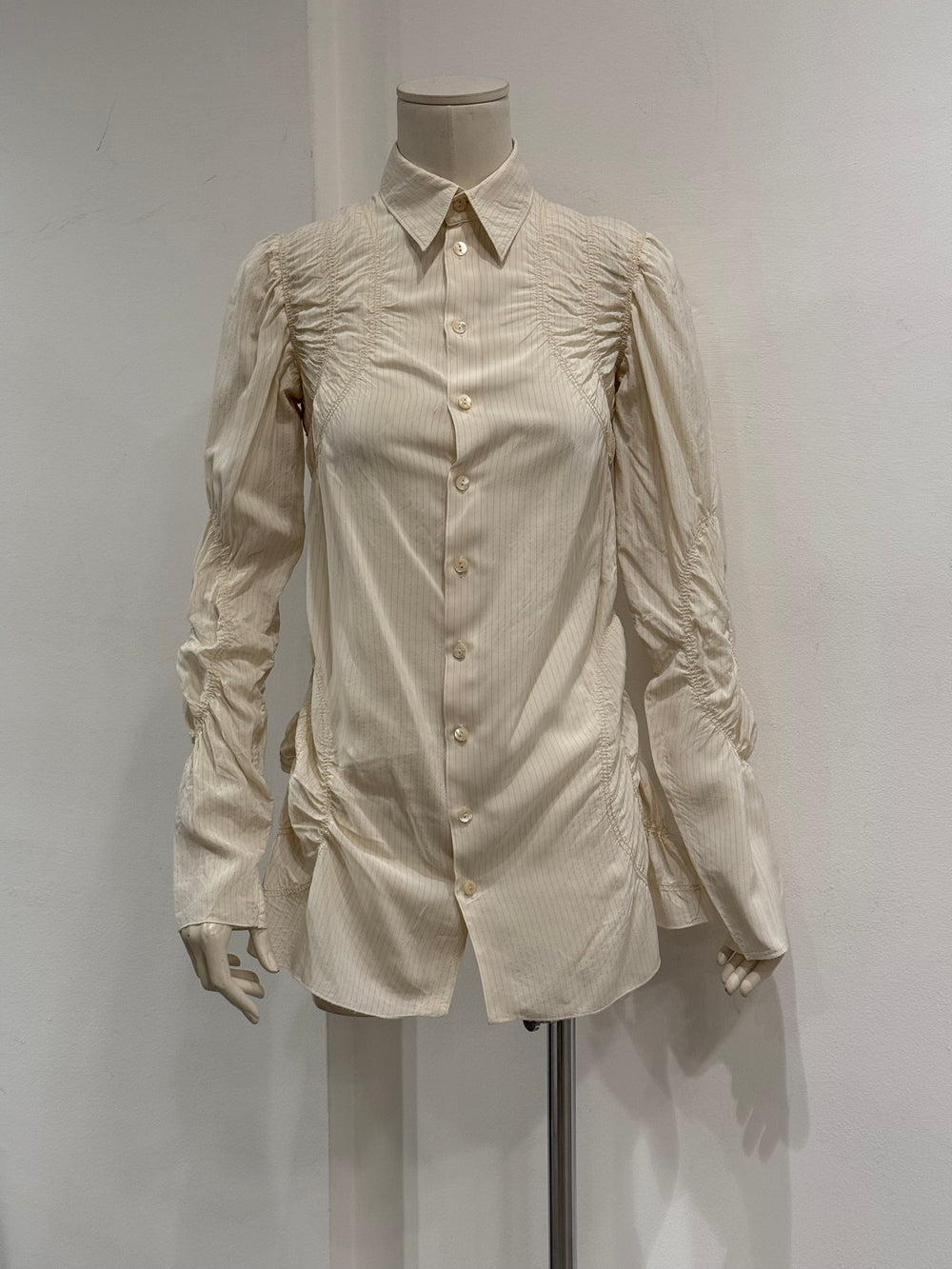 2000s Jean Paul Gaultier ruched pinstriped sculptural shirt