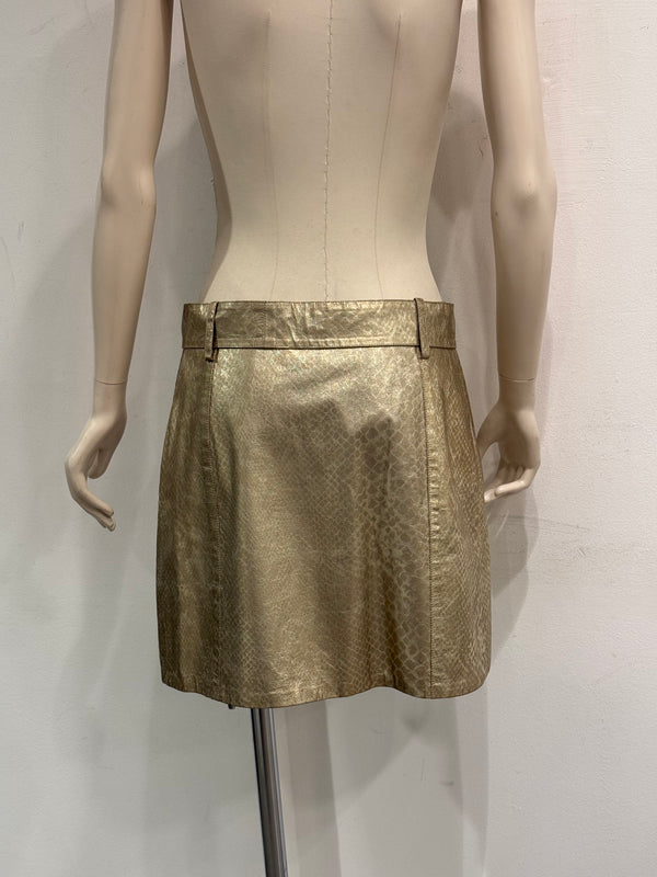 2000s Roberto Cavalli metallic leather belted mini skirt