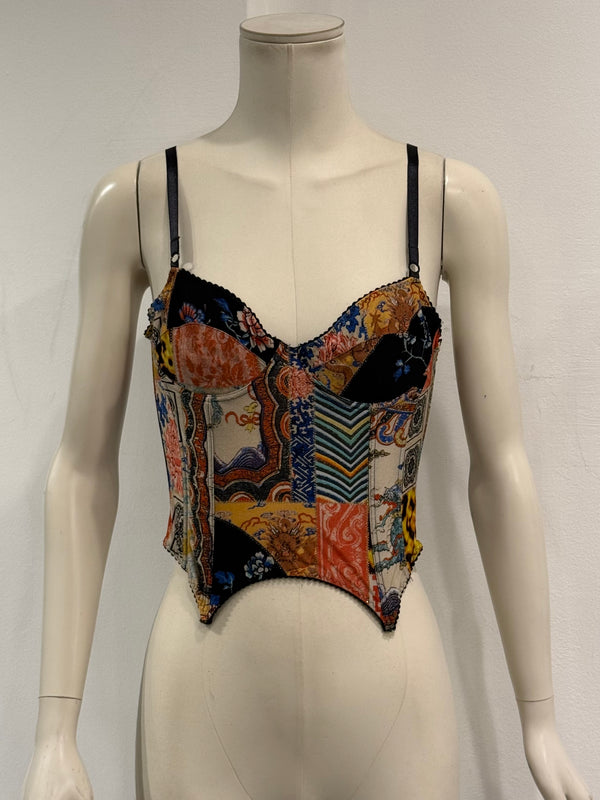 2003 Roberto Cavalli patchwork print corset top